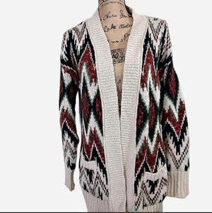 VTG Mossimo Supply Geometric Cardigan Sweater Beige Black Burgundy Medium